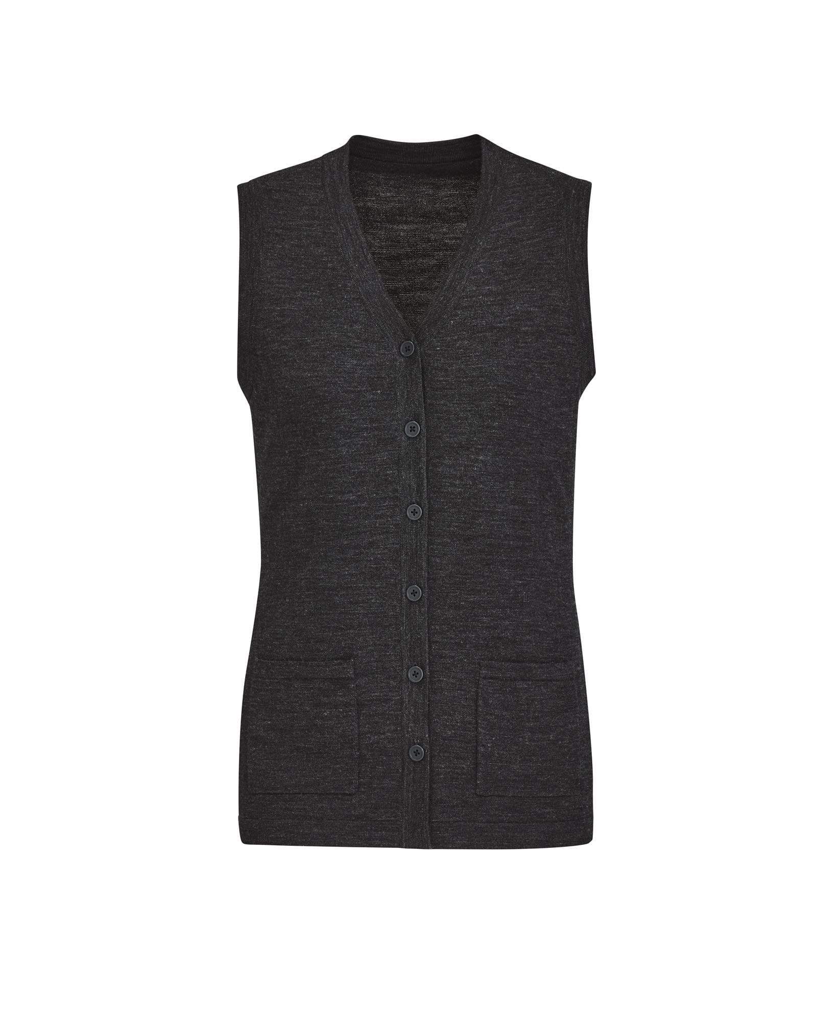 Biz Care Womens Button Front Knit Vest CK961LV Health & Beauty Biz Care Charcoal XXS 